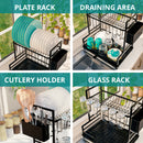 Homiu 2-Tier Dish Drying Rack with 360° Swivel Drainage Spout – Rust-Proof Metal