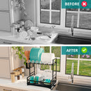 Homiu 2-Tier Dish Drying Rack with 360° Swivel Drainage Spout – Rust-Proof Metal