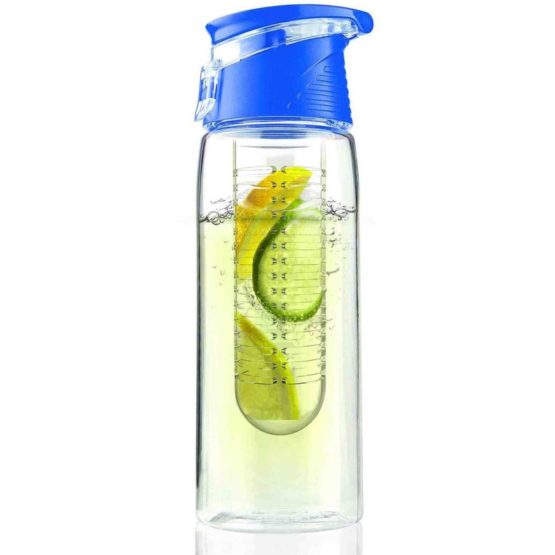 HOMIU Premium Fruit Infusion water Bottle -700ml- Flip Lid & Handle Sport+Health Blue