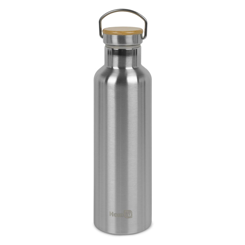 Homiu Water Bottle with Carrying Handle Insulated Double Walled Hot or Cold Stainless Steel Vacuum Flask Reusable (Silver, 750 ml)