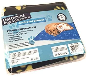 Battersea Pet Blanket - Soft Fleece Jumbo Pet Blankets with Paw Design (Black)