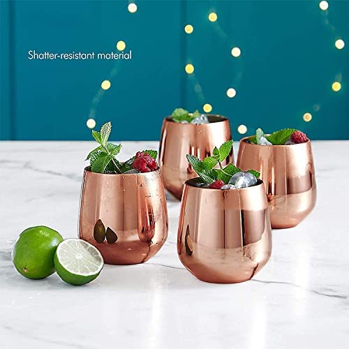 Homiu Stainless Steel Metal Tumbler, 2 Pack BPA Free Stemless Wine Cocktail Juice Glasses Shatterproof Gift Home Indoor Outdoor Use, Party Barware Silver Rose Gold