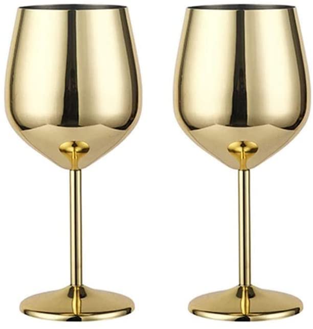 Homiu Stainless Steel Wine Glass 520 ML Pack of 2 Rose Gold Silver Gold Glasses Gift Set Shatterproof Goblet