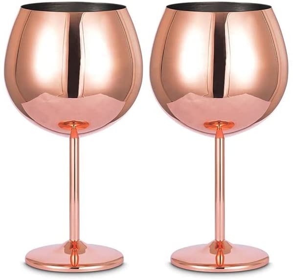 Homiu Stainless Steel Gin Glass 700 ML 2 Pack Rose Gold Silver Gold Round Glasses Gift Set Shatterproof Goblet