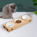 Homiu Bamboo Pet Feeding Station Dog with Set of 3 Porcelain Bowls Cats and Dogs Raised Eating, Dishwasher, Brown