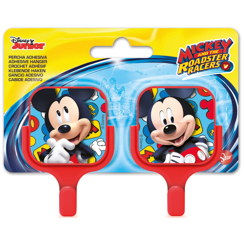 Stor Disney Mickey Set of 2 Square Plastic Adhesive Hangers, Children's