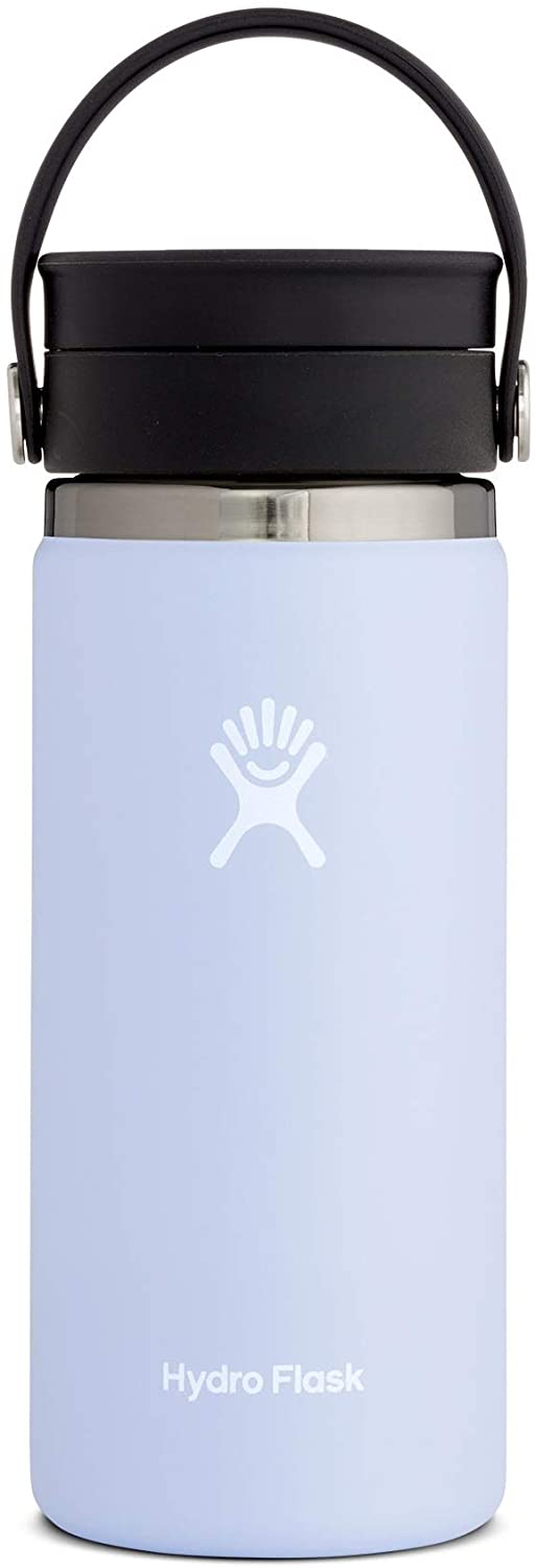 Hydro Flask Travel Coffee Flask 473 ml (16 oz), Stainless Steel & Vacuum Insulated, Wide Mouth with Leak Proof Flex Sip Lid, Fog