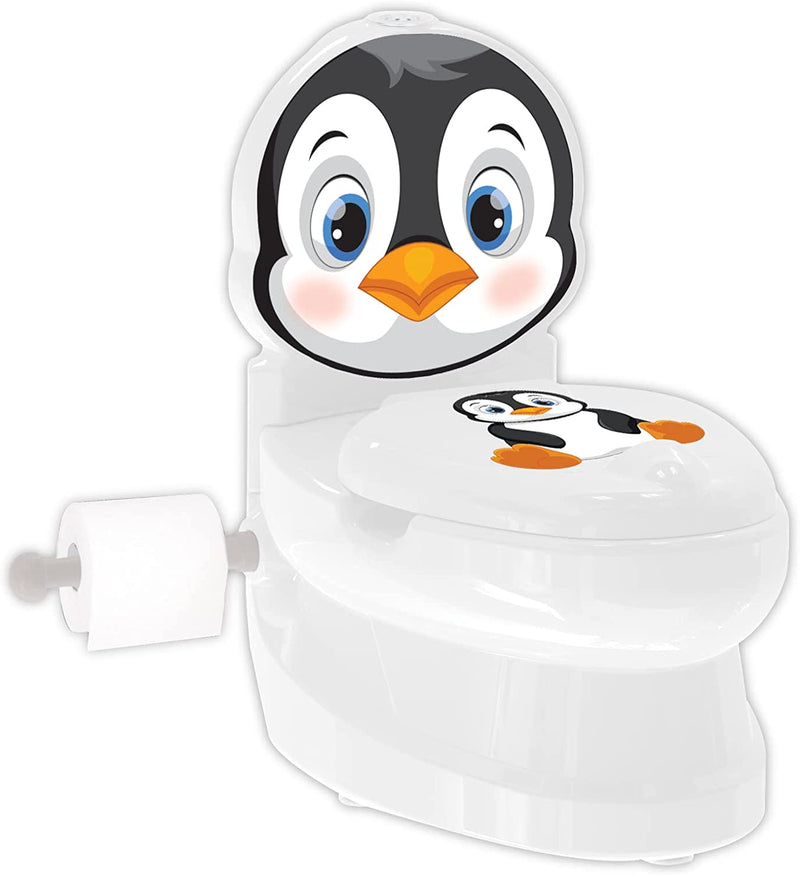 Kids Potty Training Educational Toilet Seat, Portable Easy Clean Removable Pot and Seat, Learning Toddler Fun Animal Penguin Panda (Penguin)