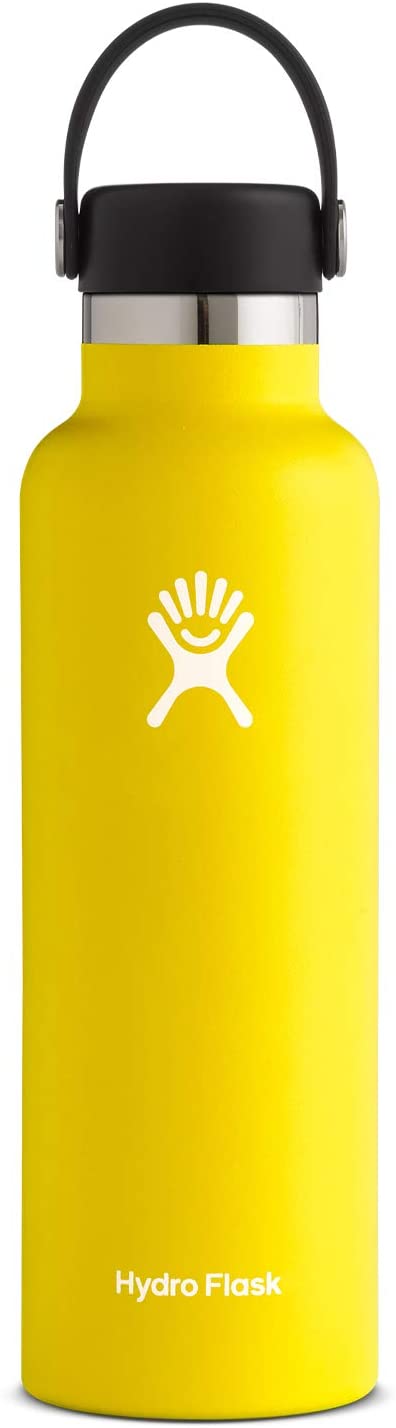 Hydro Flask Water Bottle 621 ml (21 oz), Stainless Steel & Vacuum Insulated, Standard Mouth with Leak Proof Flex Cap, Lemon