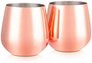 Homiu Stainless Steel Metal Tumbler, 2 Pack BPA Free Stemless Wine Cocktail Juice Glasses Shatterproof Gift Home Indoor Outdoor Use, Party Barware Silver Rose Gold