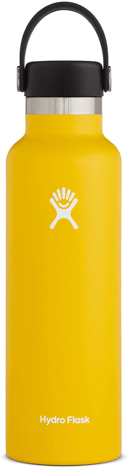 Hydro Flask Water Bottle 621 ml (21 oz), Stainless Steel & Vacuum Insulated, Standard Mouth with Leak Proof Flex Cap, Sunflower