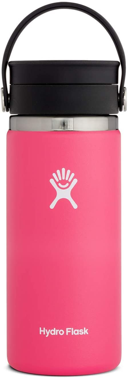 Hydro Flask Travel Coffee Flask 473 ml (16 oz), Stainless Steel & Vacuum Insulated, Wide Mouth with Leak Proof Flex Sip Lid, Watermelon