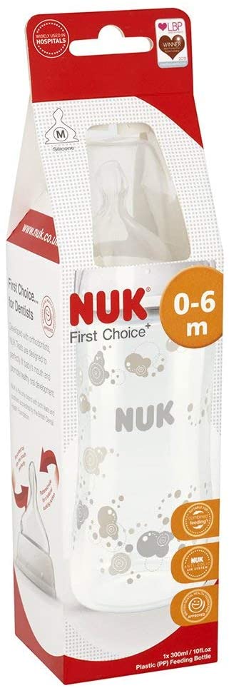 NUK First Choice+ Baby Bottles, Anti-Colic, 0-6 Months, Without Temperature Control, Silicone Teat, BPA Free