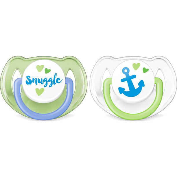 Philips AVENT Classic Pacifier, 6-18 months, Blue and Green Anchor and Snuggle, 2 Pack