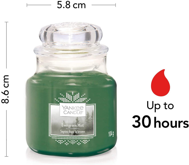 Yankee Candle Small Jar Scented Candle, Evergreen Mist, Alpine Christmas Collection