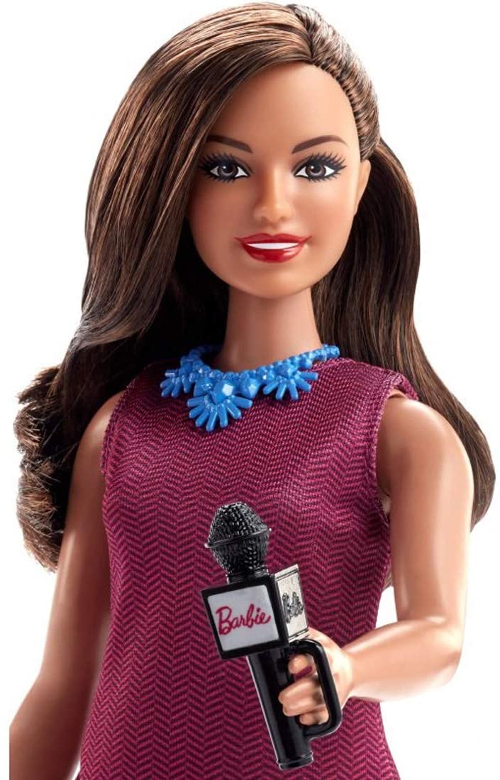 Barbie Career 60th Doll, I Can Be a Journalist, Curvy Doll with Microphone, Brunette