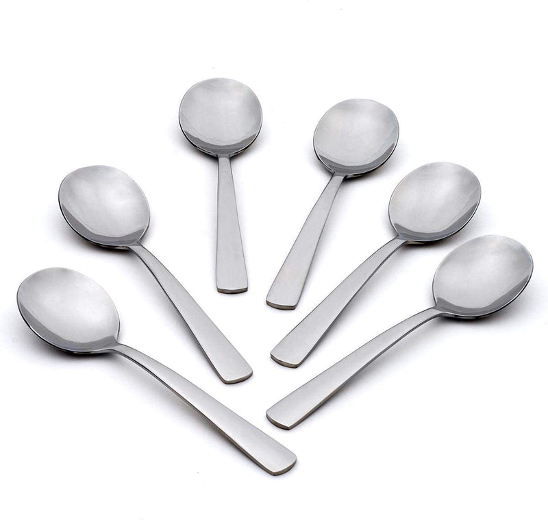 Oneida Aptitude, Dinner Spoons, Set of 6 Flatware-Soup-Spoons, Stainless Steel, Silver