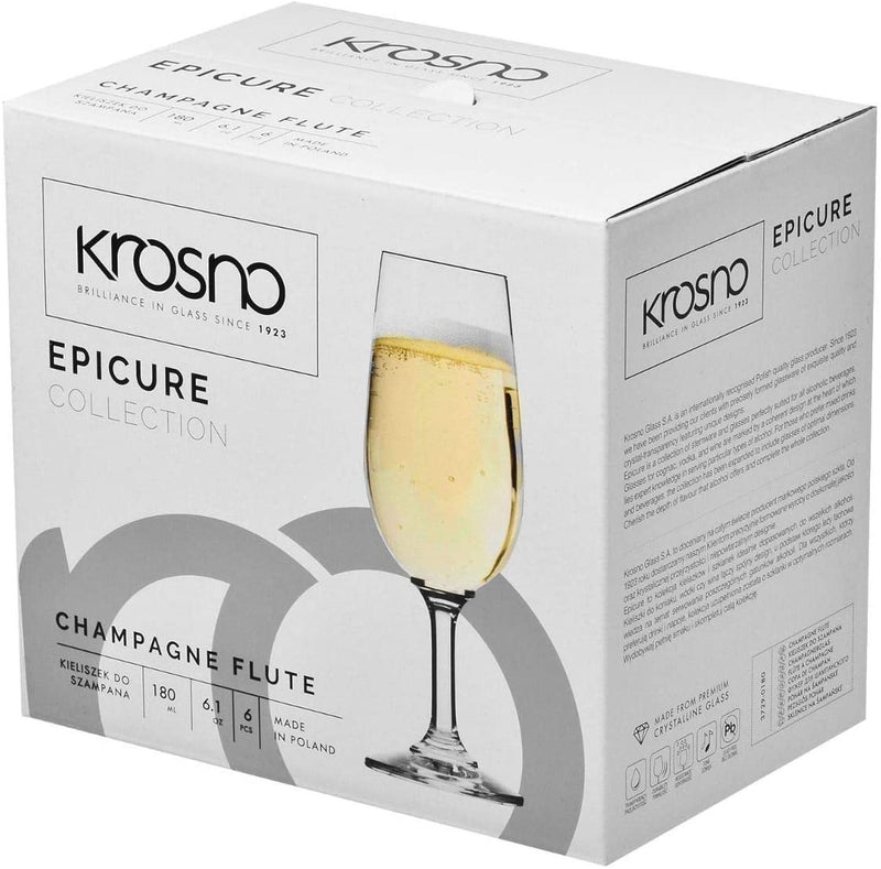Krosno Champagne Glass | Set of 6 | 180 ML | Epicure Collection