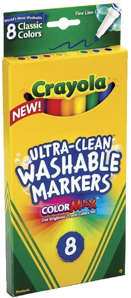 Crayola Ultra-Clean Washable Markers, Color Max, Fine Line Classic Colors 8
