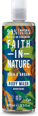 Faith In Nature Natural Shea and Argan Body Wash, Nourishing, Vegan and Cruelty Free, No SLS or Parabens, 400 ml