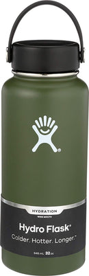 Hydro Flask Water Bottle 946 ml (32 oz), Stainless Steel & Vacuum Insulated, Wide Mouth with Leak Proof Flex Cap, Olive