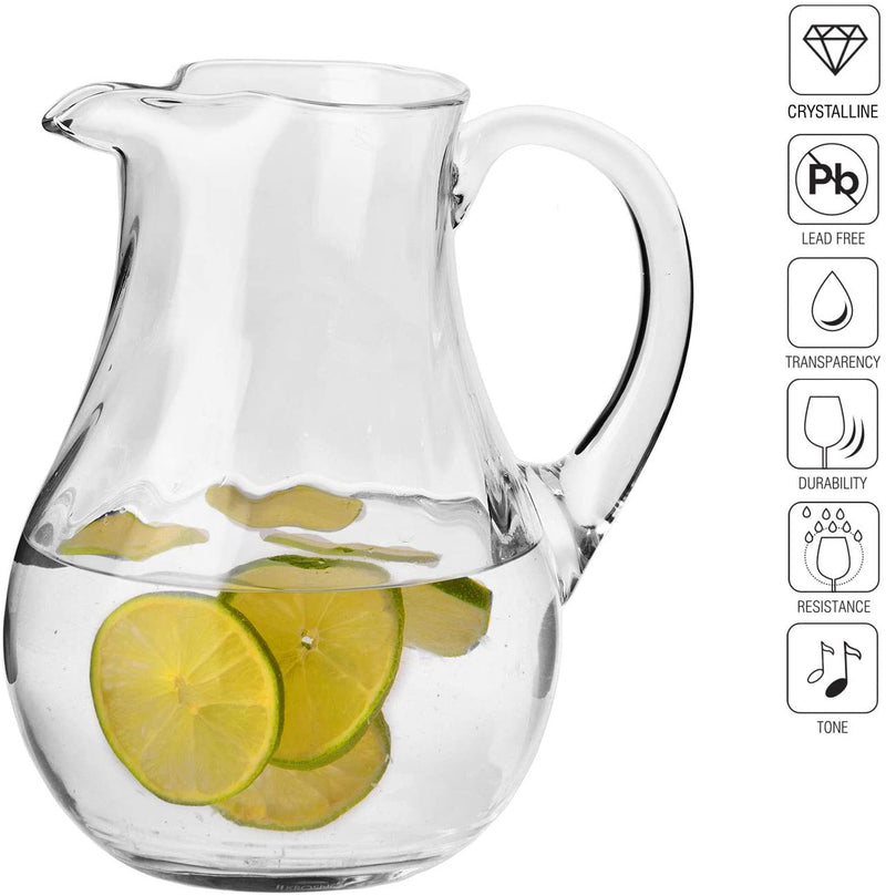 Krosno Large Glass Water Juice Pitcher Jug | 1.6L | Romance Collection | Table Crystal Glass