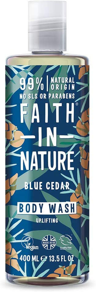 Faith In Nature Natural Blue Cedar Body Wash, Uplifting, Vegan and Cruelty Free, No SLS or Parabens, 400 ml