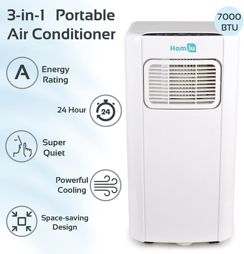 Homiu Air Conditioner 7000/9000 BTU with Remote Control 24 hr Timer and 3 Mode Functions and 2 Speed Functions Class A Energy Efficiency