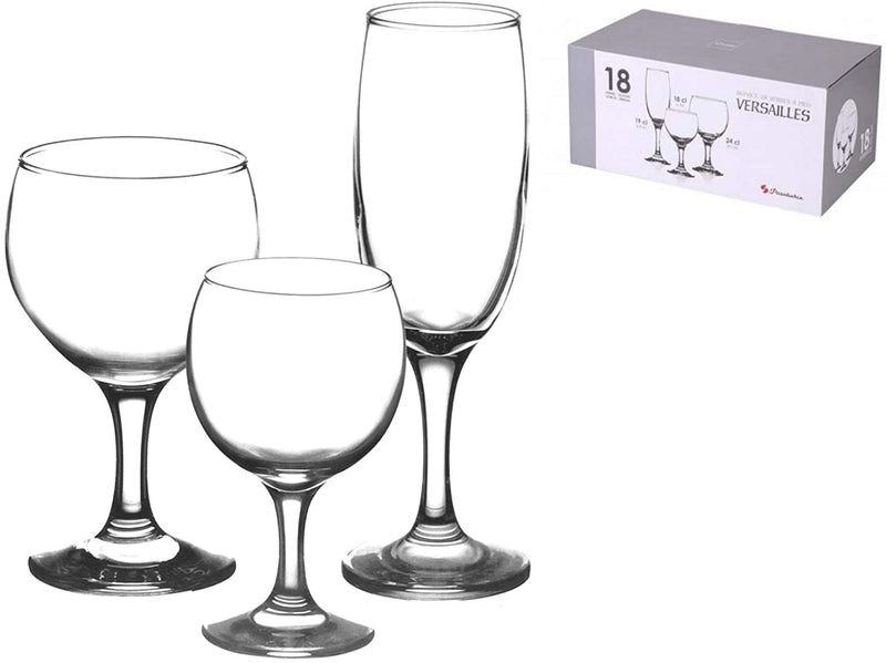 Pasabache 18 Piece Drinking Glassware Set Footed Wine Glass Set Red, White & Champagne Glasses Set