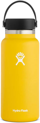Hydro Flask Water Bottle 946 ml (32 oz), Stainless Steel & Vacuum Insulated, Wide Mouth with Leak Proof Flex Cap, Sunflower