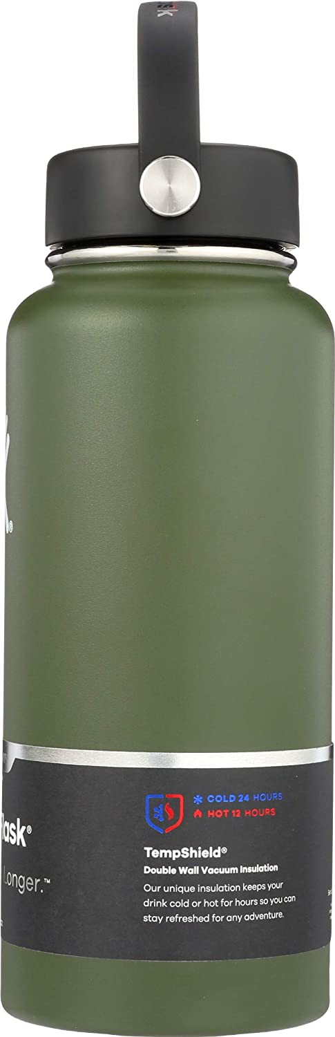 Hydro Flask Water Bottle 946 ml (32 oz), Stainless Steel & Vacuum Insulated, Wide Mouth with Leak Proof Flex Cap, Olive