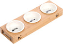 Homiu Bamboo Pet Feeding Station Dog with Set of 3 Porcelain Bowls Cats and Dogs Raised Eating, Dishwasher, Brown