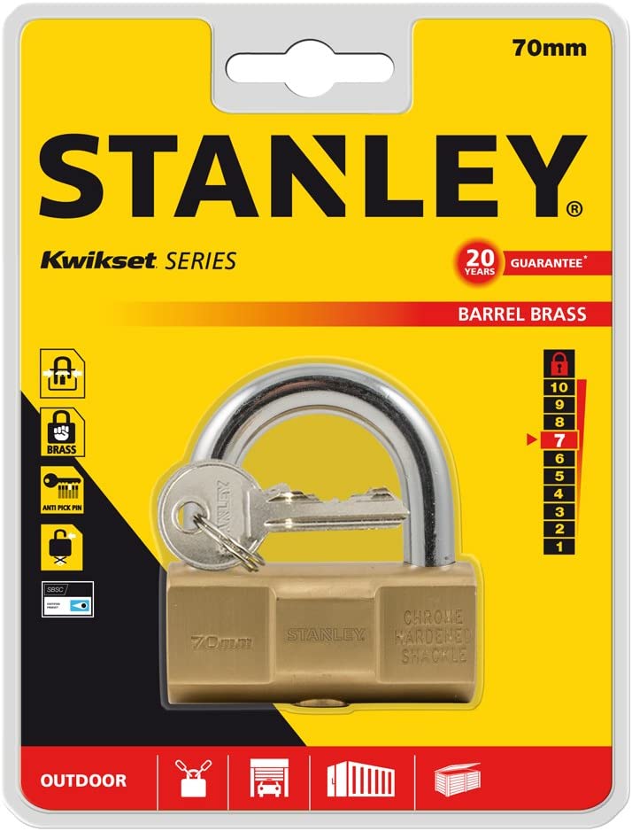 Stanley 70 mm 3 Keys Barrel Brass Padlock