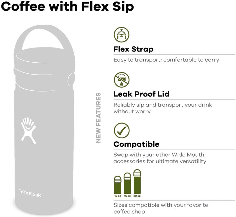 Hydro Flask Travel Coffee Flask 473 ml (16 oz), Stainless Steel & Vacuum Insulated, Wide Mouth with Leak Proof Flex Sip Lid, Hibiscus