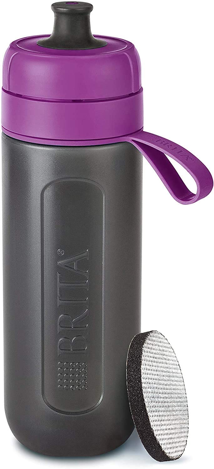 BRITA Fill and Go Active Sports Water Filter Bottle BPA Free, Purple, 600 ml with  Pack of 4 MicroDiscs,