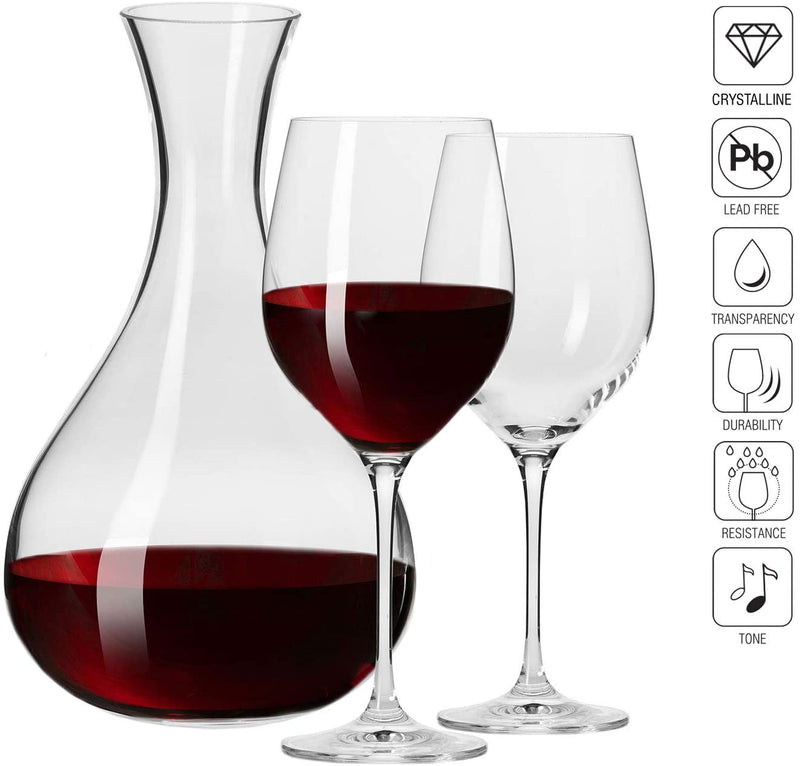 Krosno Red Wine Glasses Gift Set | 1.6L Decanter + 2 x 450 ML Glasses | Harmony Collection | Crystal Glass