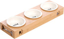 Homiu Bamboo Pet Feeding Station Dog with Set of 3 Porcelain Bowls Cats and Dogs Raised Eating, Dishwasher, Brown
