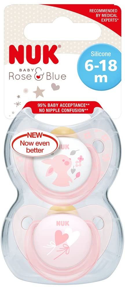 NUK Rose & Blue Baby Dummies | 6-18 Months | BPA-Free Latex Soothers