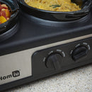 Homiu Triple Slow Cooker, 3 Individual Heat Pots, Easy Clean, Non Stick, Temperature Control 3 Settings Low Medium High 300W Power, Ceramic Silver