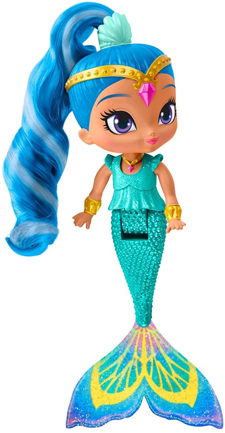 Fisher-Price Shimmer & Shine Magic Mermaid Shine, Colour-Change Hair, Blue Ponytail, Bath Toy, With accessories