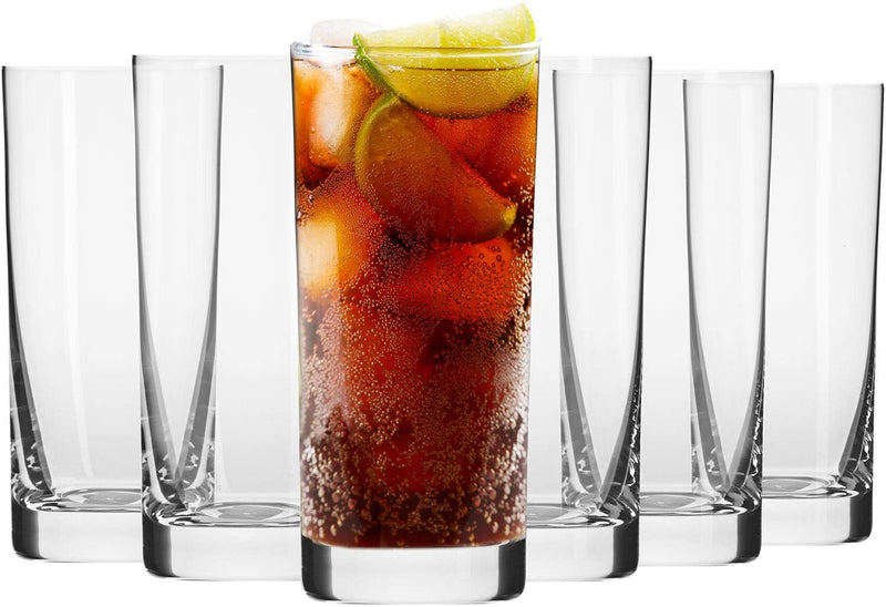 Krosno Tall Water Juice Drinking Highball Glasses | Set of 6 | 350 ML | Blended Collection
