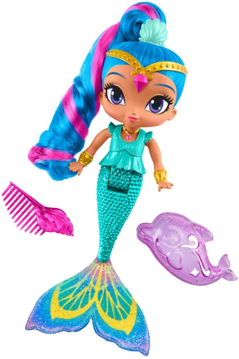 Fisher-Price Shimmer & Shine Magic Mermaid Shine, Colour-Change Hair, Blue Ponytail, Bath Toy, With accessories
