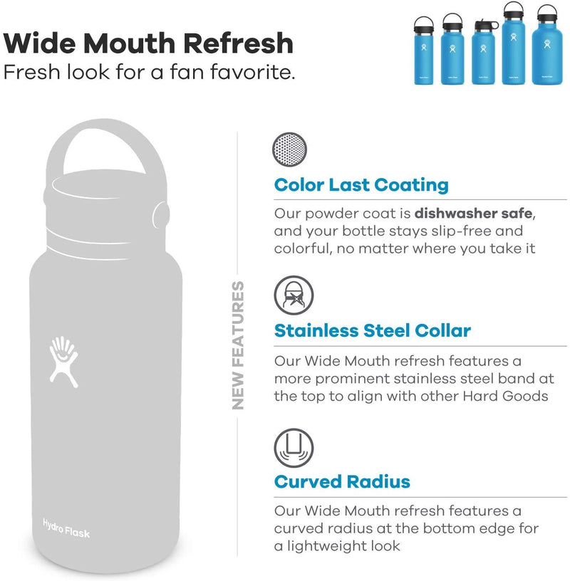 Hydro Flask Water Bottle 946 ml (32 oz), Stainless Steel & Vacuum Insulated, Wide Mouth with Leak Proof Flex Cap, Spearmint