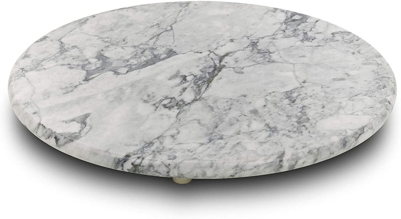 Homiu Marble Chopping Board Round Approximately 25 x 25 x 2 Centimetres Easy Clean Hard-Wearing Speckle Finish Chop and Dishwasher Safe (White Marble)