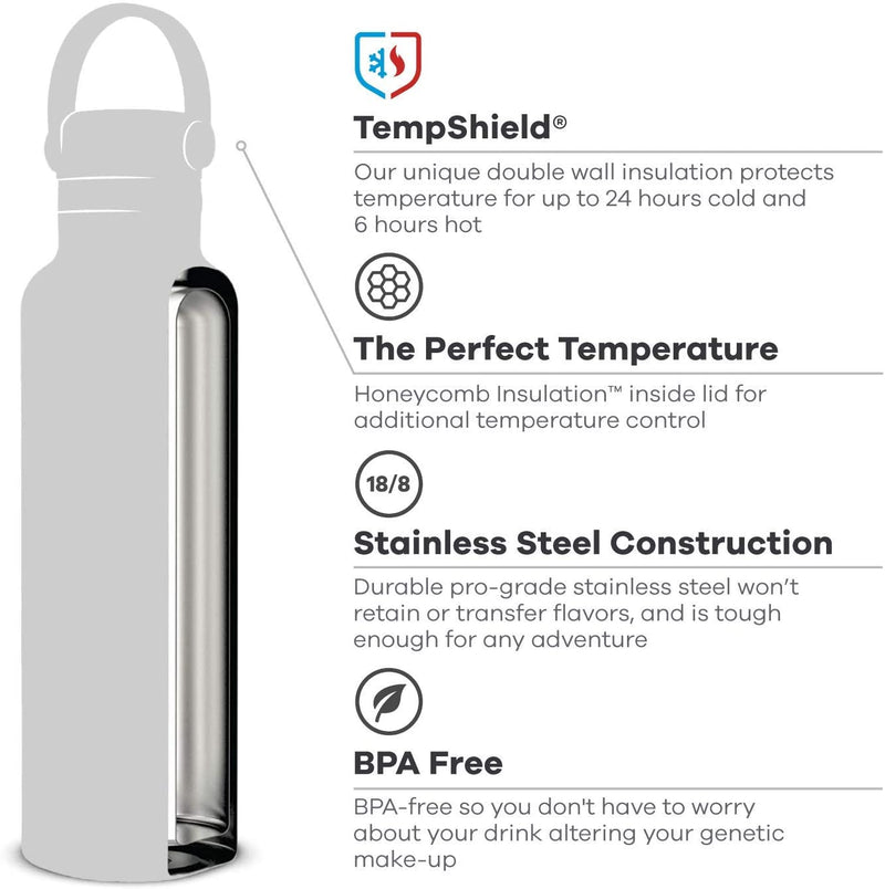 Hydro Flask Water Bottle 709 ml (24 oz), Stainless Steel & Vacuum Insulated, Standard Mouth with Leak Proof Flex Cap, Hibiscus