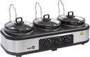 Homiu Triple Slow Cooker, 3 Individual Heat Pots, Easy Clean, Non Stick, Temperature Control 3 Settings Low Medium High 300W Power, Ceramic Silver