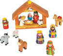 Fun Express Mini Christmas Nativity Set Stable with Jesus Mary Joseph Wisemen - 9 Pieces Red, Blue, Green, Beige, Brown