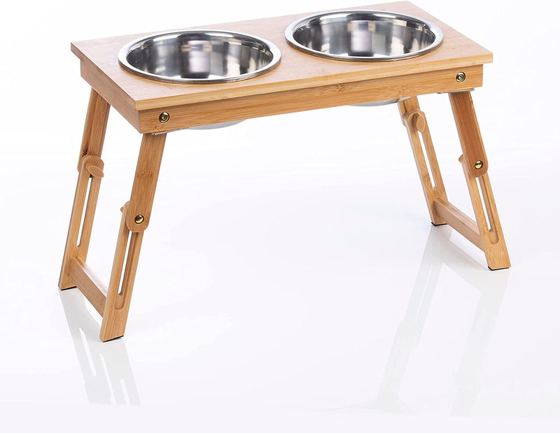 Bamboo Pet Feeding Station, Raised Cat and Dog Bowls with Stand and Adjustable Legs