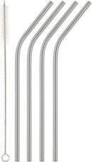 Homiu Stainless Steel Drinking Straws Set of 4 with Cleaning Brush Reusable Washable