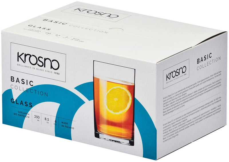 Krosno Water Juice Tea Drinking Glasses | Set of 6 | 250 ML